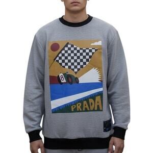 Prada Milano 2017 Graphic Print Race Car Gray Sweatshirt Crew Neck Size Small